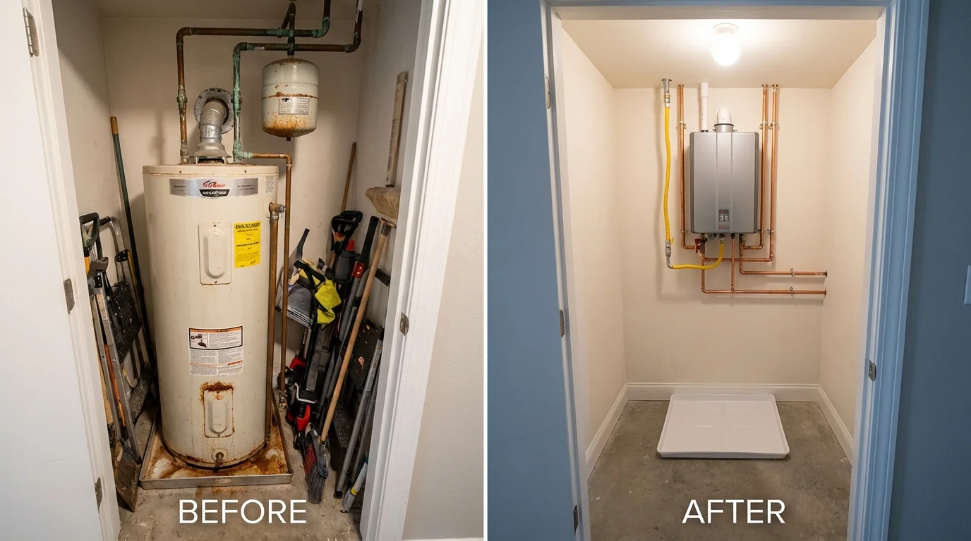 Tank water heater versus wall-mounted tankless unit comparison for Lebanon, IN homeowners
